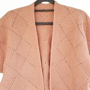 Vintage hand knit cardigan shawl jacket diamond cottagecore grannycore